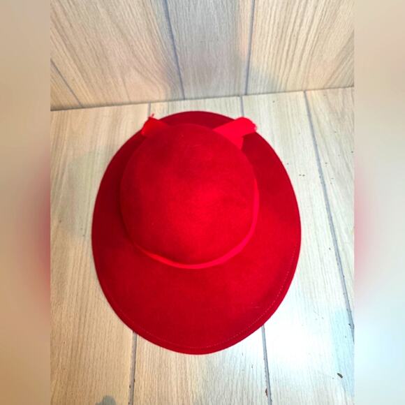 Vtg Lancaster Red Wool Wide-Brim Hat W/Bow USA Made - Picture 1 of 6